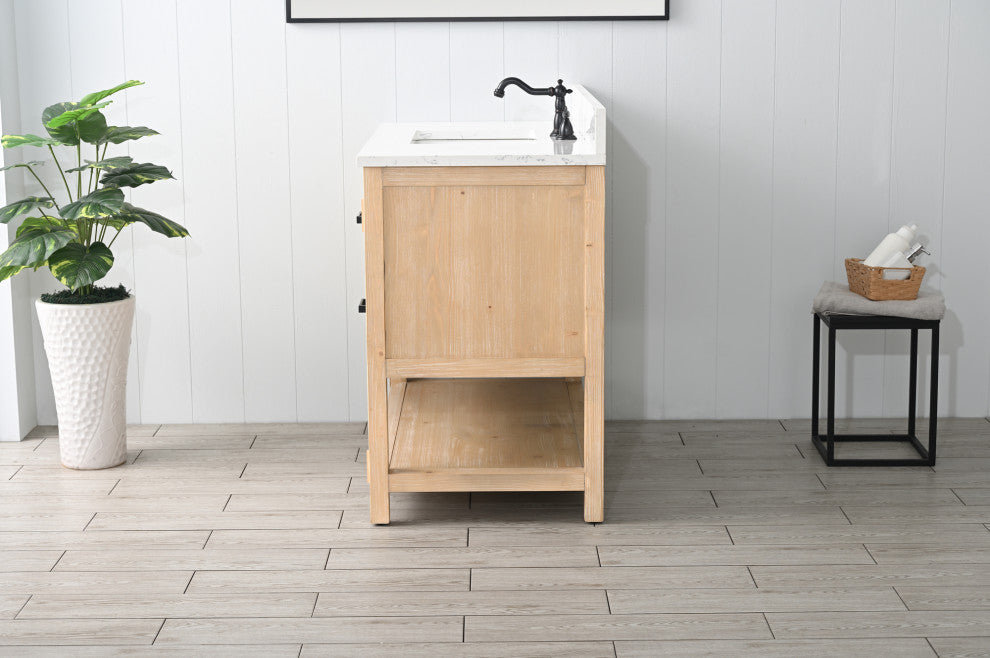 Harvey Farmhouse Bathroom Sink Vanity - Teak White, 42"