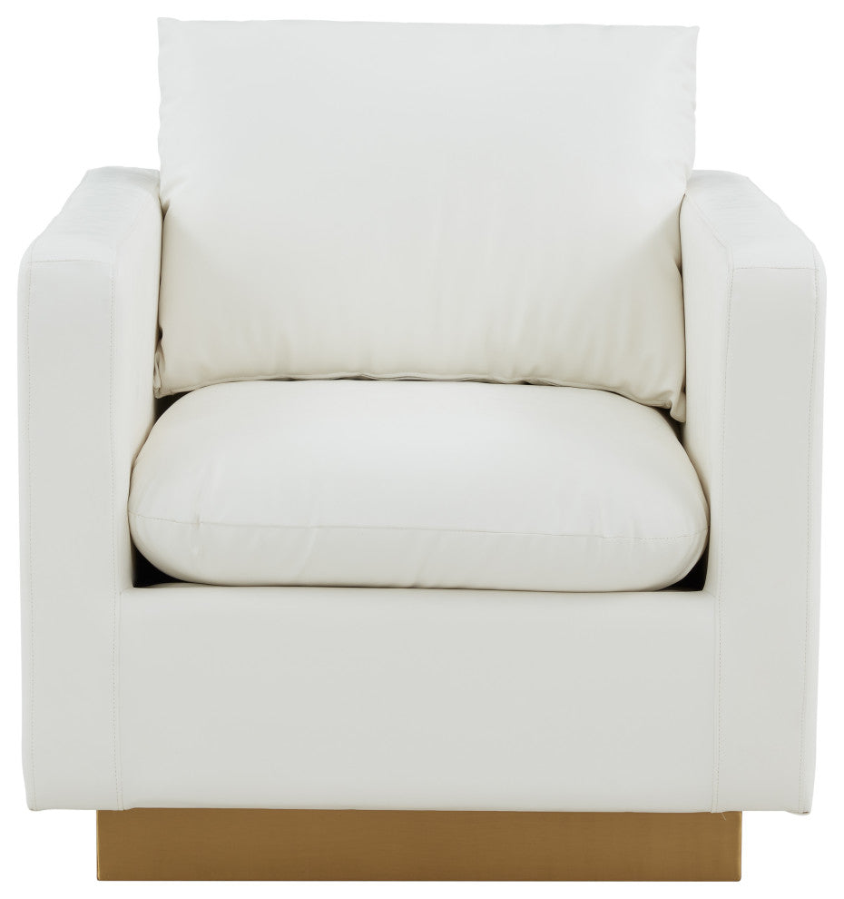 LeisureMod NS32W-L Nervo White Leather Accent Armchair With Gold Frame