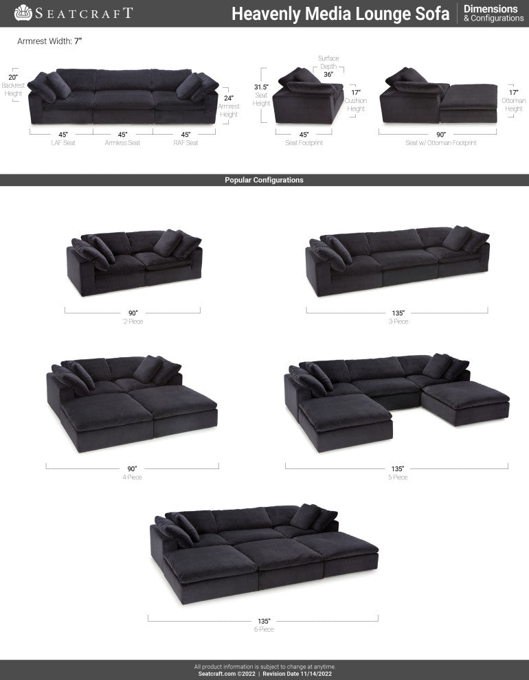 Seatcraft Heavenly, Black, 6-Piece U-Sectional