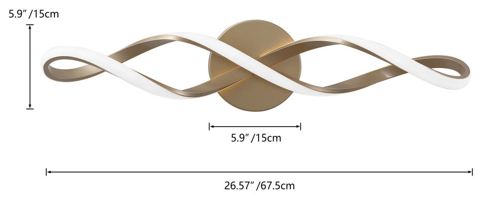 1-Light Modern Wavy Curved LED Vanity Light, Gold
