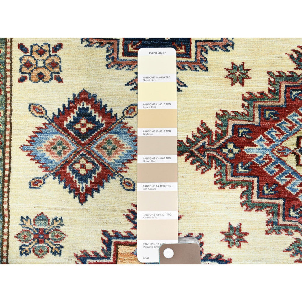 Ivory, Afghan Super Kazak Natural Wool Hand Knotted Oriental Rug, 9'3"x12'0"