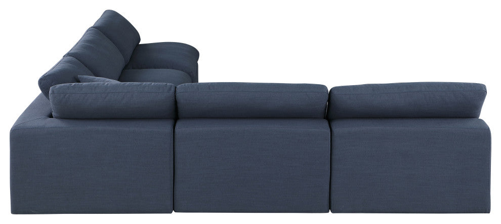 Comfy Upholstered L-Shaped Modular Sectional, Navy, 5-Piece: 4 Armless Chair, 1 Corner Chair, Linen Textured Fabric