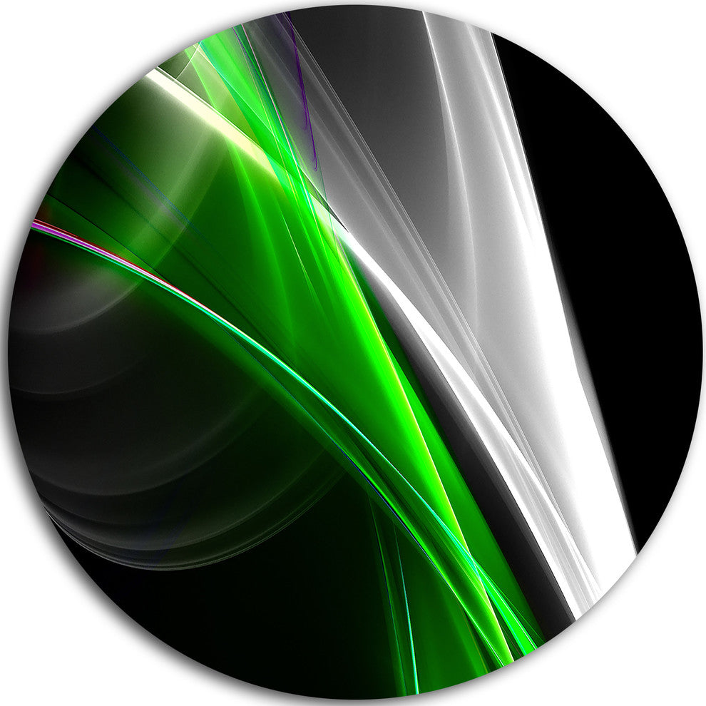 Fractal Lines Green White, Abstract Digital Round Metal Wall Art, 38"