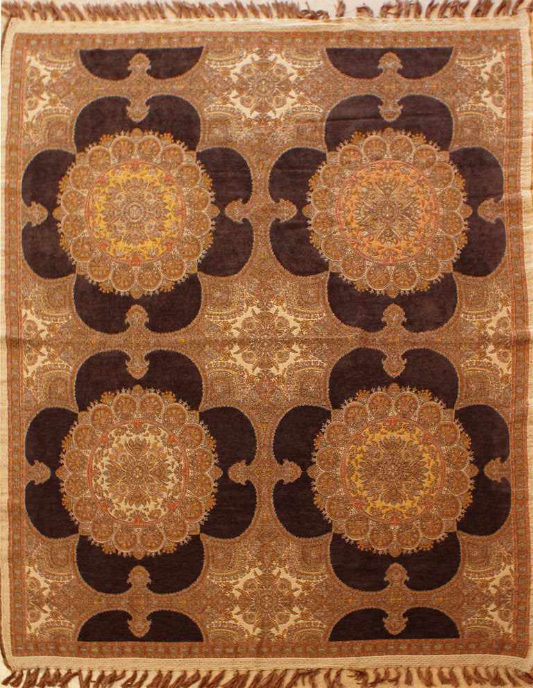 Chenille Wool Blend Medallion Throw, Brown, Camel