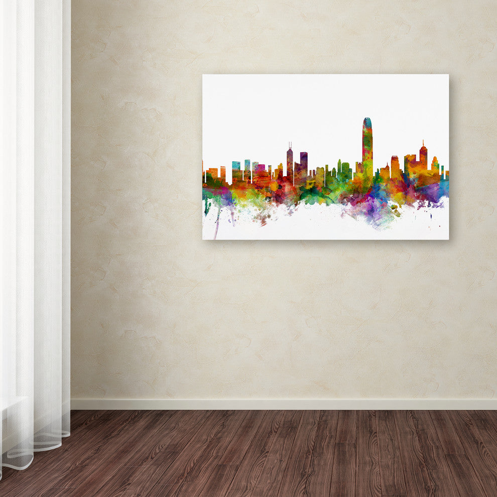 Michael Tompsett ''Hong Kong Skyline White'' Canvas Art, 12x19