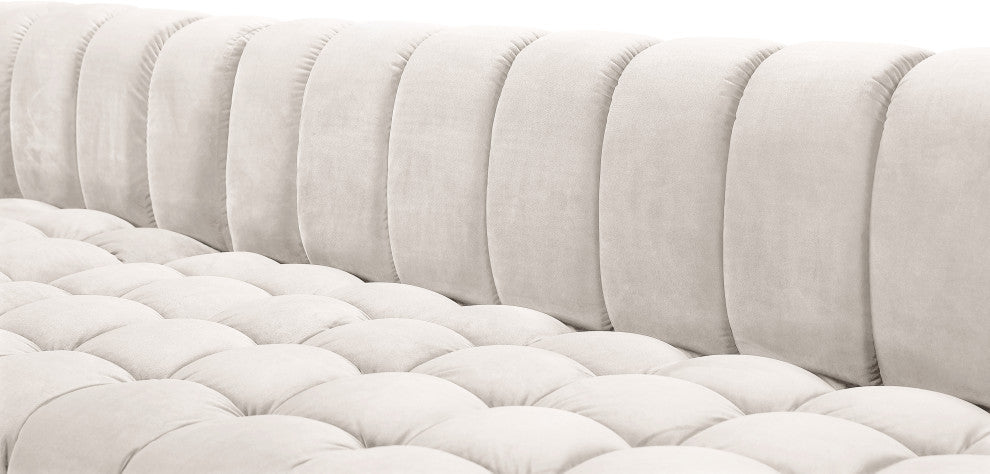 Gwen Biscuit Tufted Velvet Upholstered 3 Piece Sectional, Cream