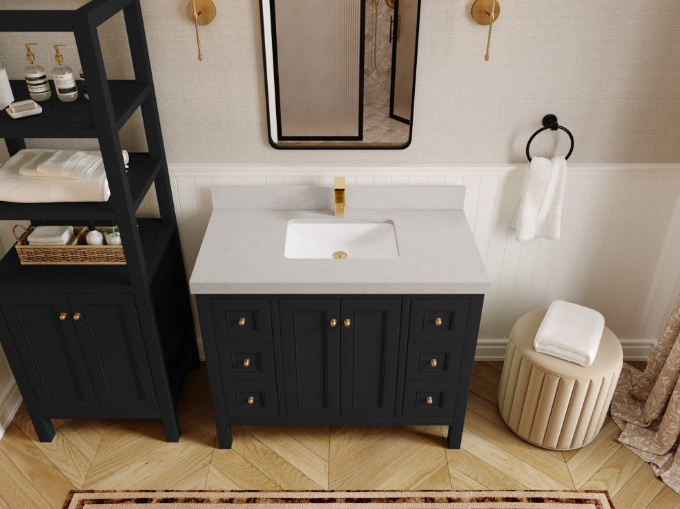 Nashville 42" Single Sink Bath Vanity, Black 2" Carrara Quartz