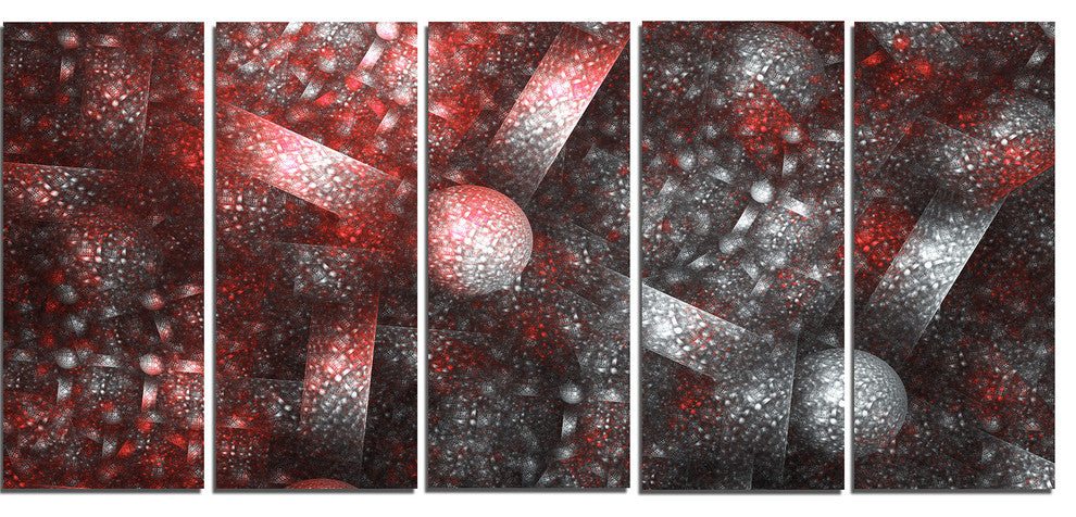 Crystal Cell Red Steel Texture, Abstract Canvas Art Print, 60"x28", 5 Panels