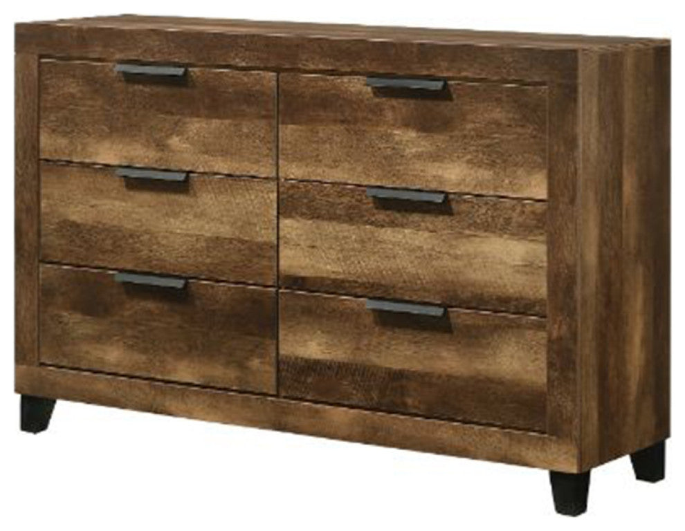 Benzara BM269079 Dresser With 6 Drawers and Plank Style, Rustic Oak Brown