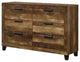 Benzara BM269079 Dresser With 6 Drawers and Plank Style, Rustic Oak Brown