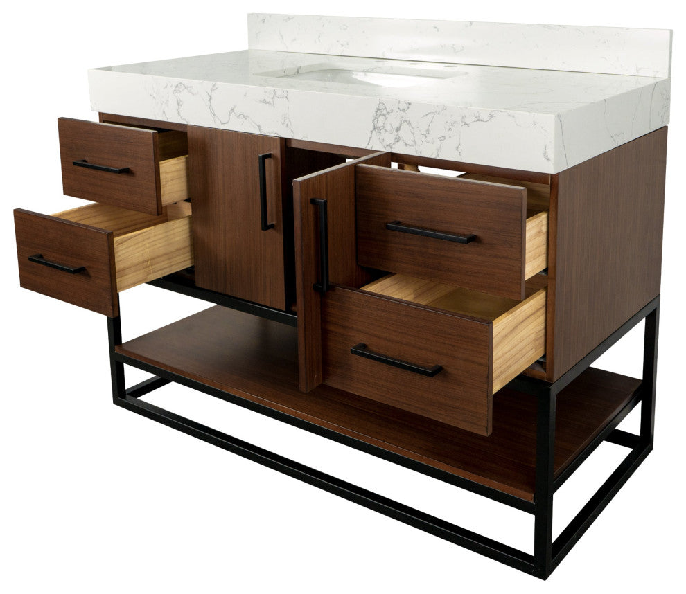 Ellis 48" Bathroom Vanity, Walnut, Top: Engineered Marble