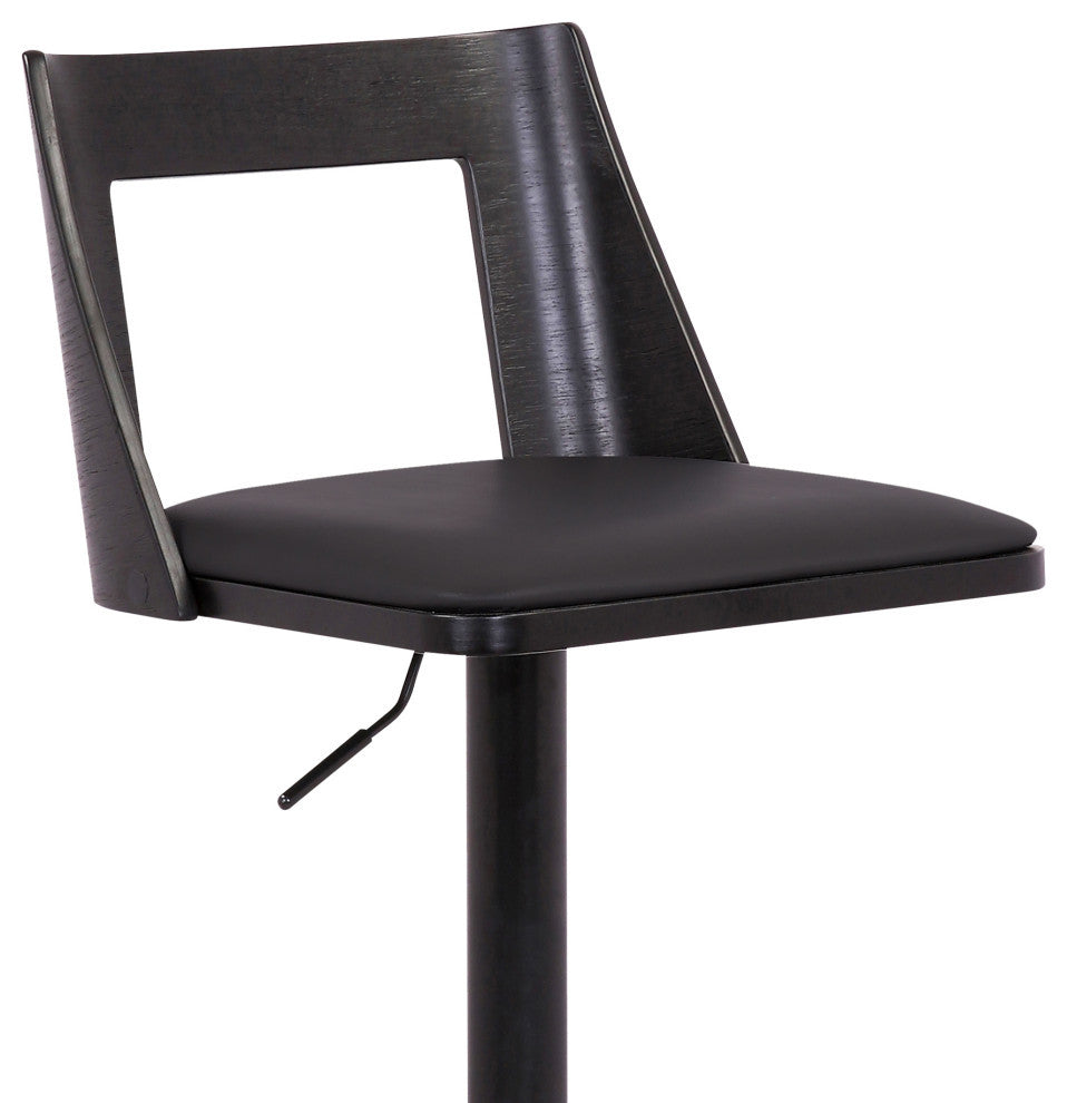 Milan Adjustable Swivel Faux Leather/Wood Barstool, Black