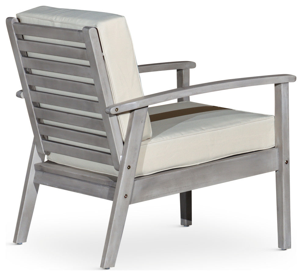 DTY Outdoor Living Longs Peak Eucalyptus Chair W/ Cushions, Silver Gray, Navy