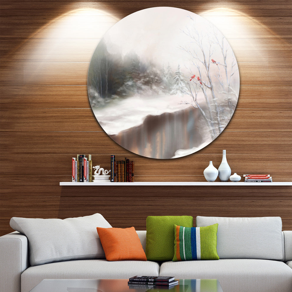 Snowy Silence, Landscape Round Wall Art, 38"