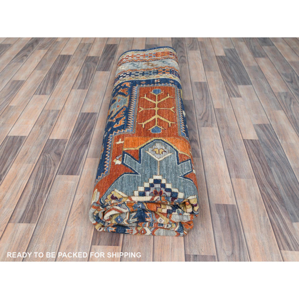 Navy Blue, Wool Hand Knotted, Armenian Inspired Design 200 KPSI Rug, 8'4"x9'7"