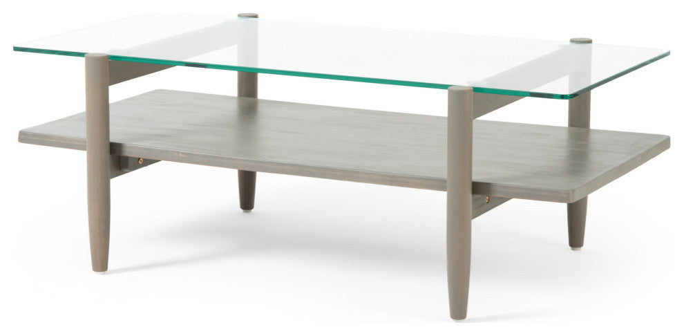 Mumford Acacia Wood Coffee Table With Tempered Glass Top, Brown Mahogany, Gray F