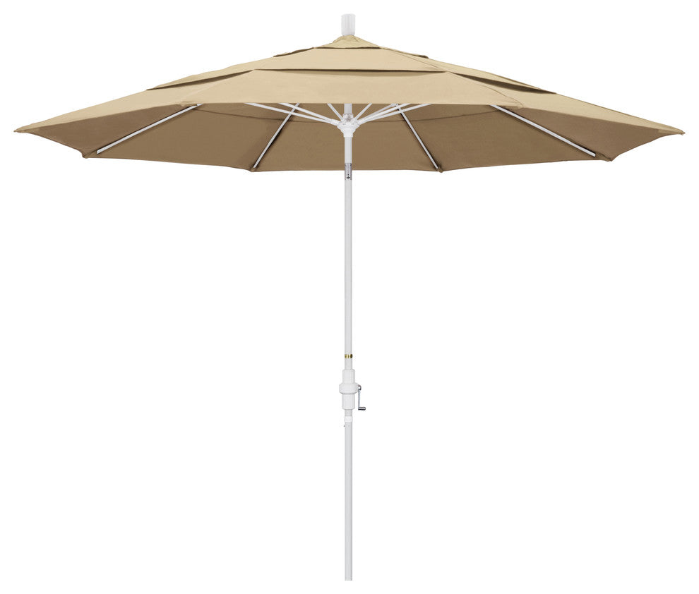 11' Matted White Collar Tilt Lift Fiberglass Rib Aluminum Umbrella, Pacifica, Beige