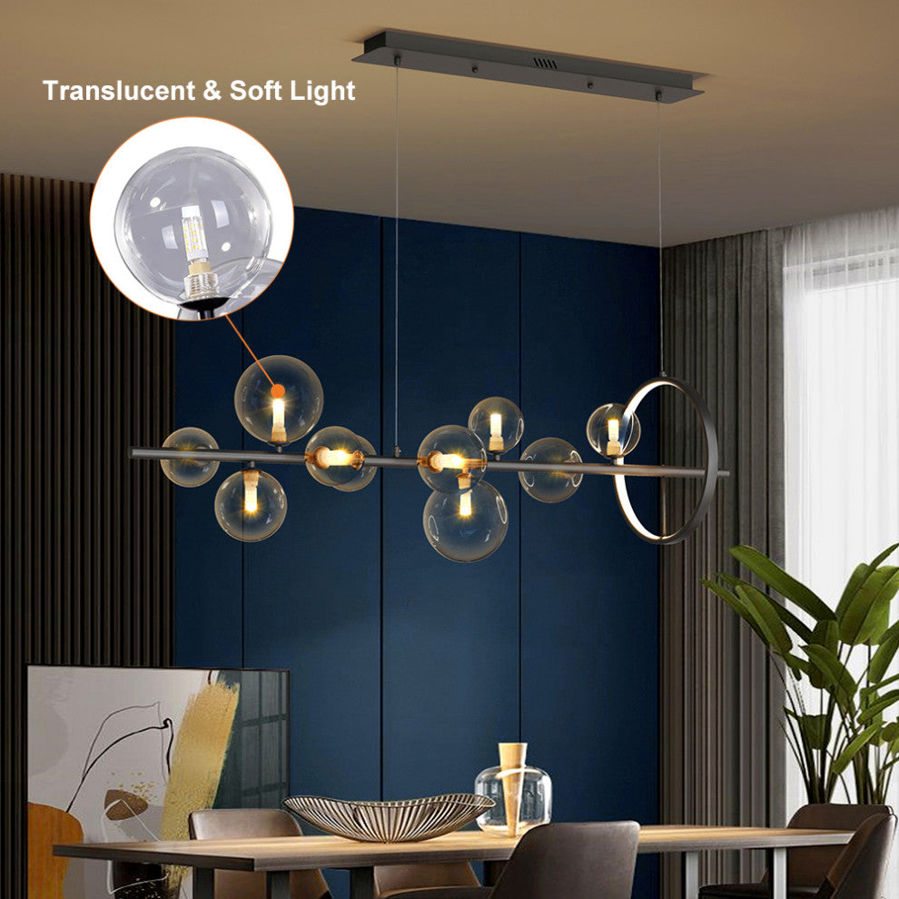 Bubi Modern Black Island Pendant Light for Kitchen 10-Light Globe Glass Shade