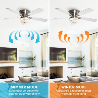48-in Satin Nickel Crystal Flush Mount Ceiling Fan with Remote and Light Kit