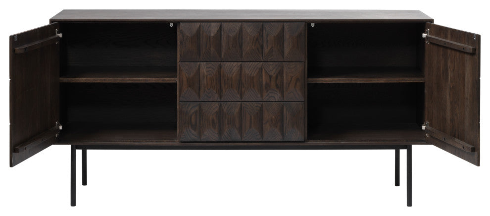 Modern 63" Wide 3-Section Sideboard With Drawers, Black, 3-Section