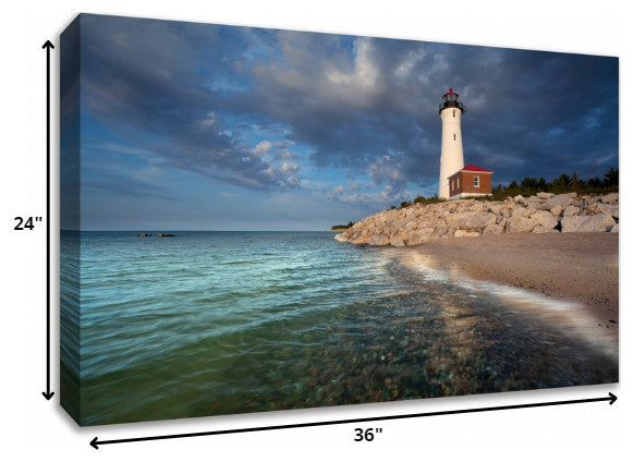 36" Beach With White Light House 1 Giclee Wrap Canvas Wall Art