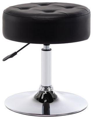 Round Swivel Faux Leather Vanity Stool, Black, Standard