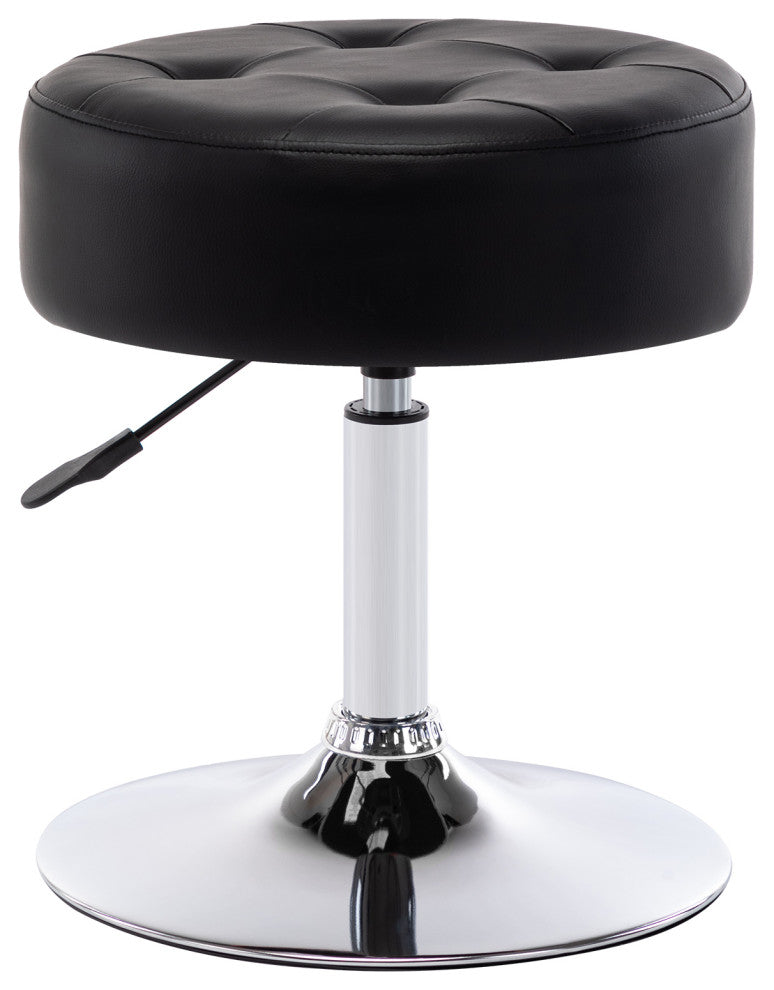 Round Swivel Faux Leather Vanity Stool, Black, Standard