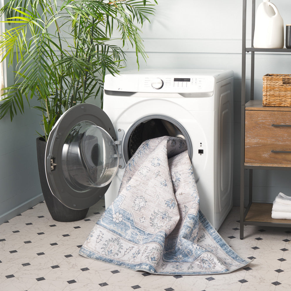 Safavieh Arizona Machine-Washable Collection ARZ216 Rug, Grey/Blue, 6' Round