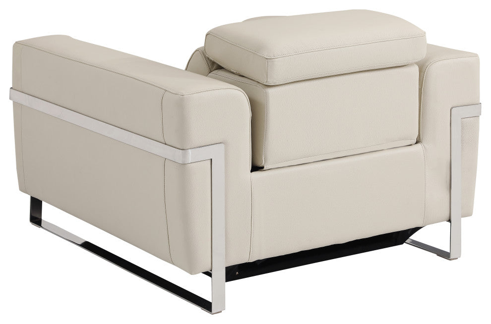 Prato Genuine Italian Leather Modern Chair, Beige