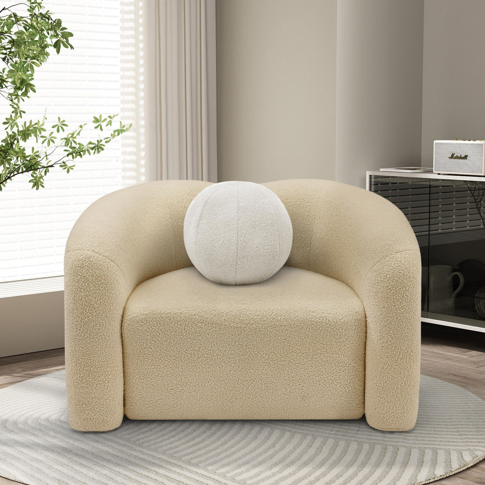 Kali Faux Shearling Teddy Fabric Upholseterd Chair, Beige
