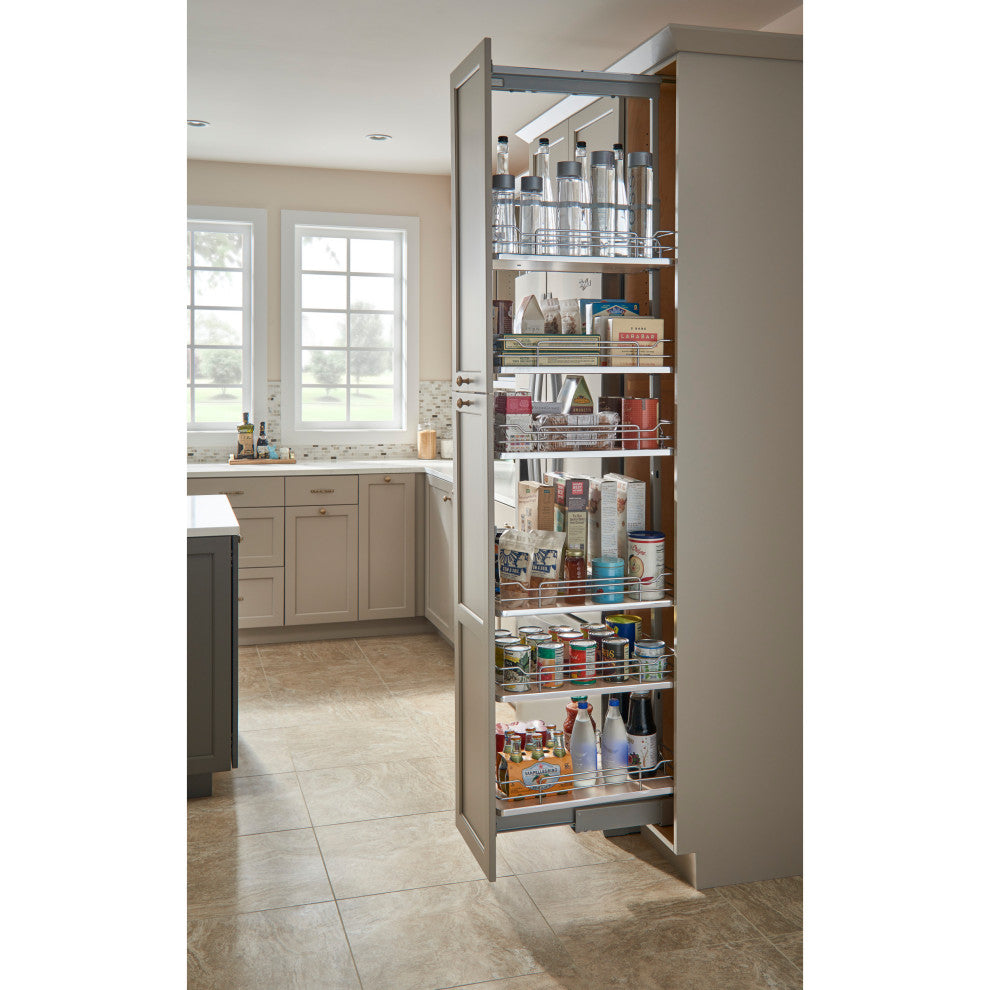 Adjustable Solid Surface Pantry System for Tall Pantry Cabinets, Gray, 16.25"