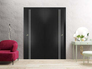 Bypass Doors 56 x 84 | Planum 0310 Matte Black with  | Sturdy Rails