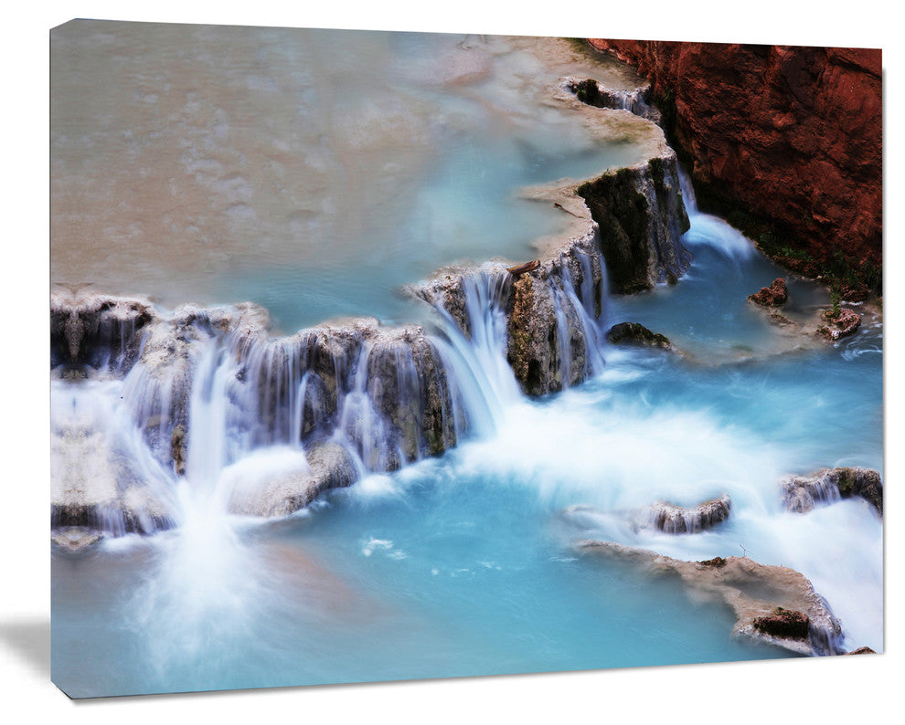 Beautiful Blue Water Cascade, Large Seashore Canvas Print, 20"x12"