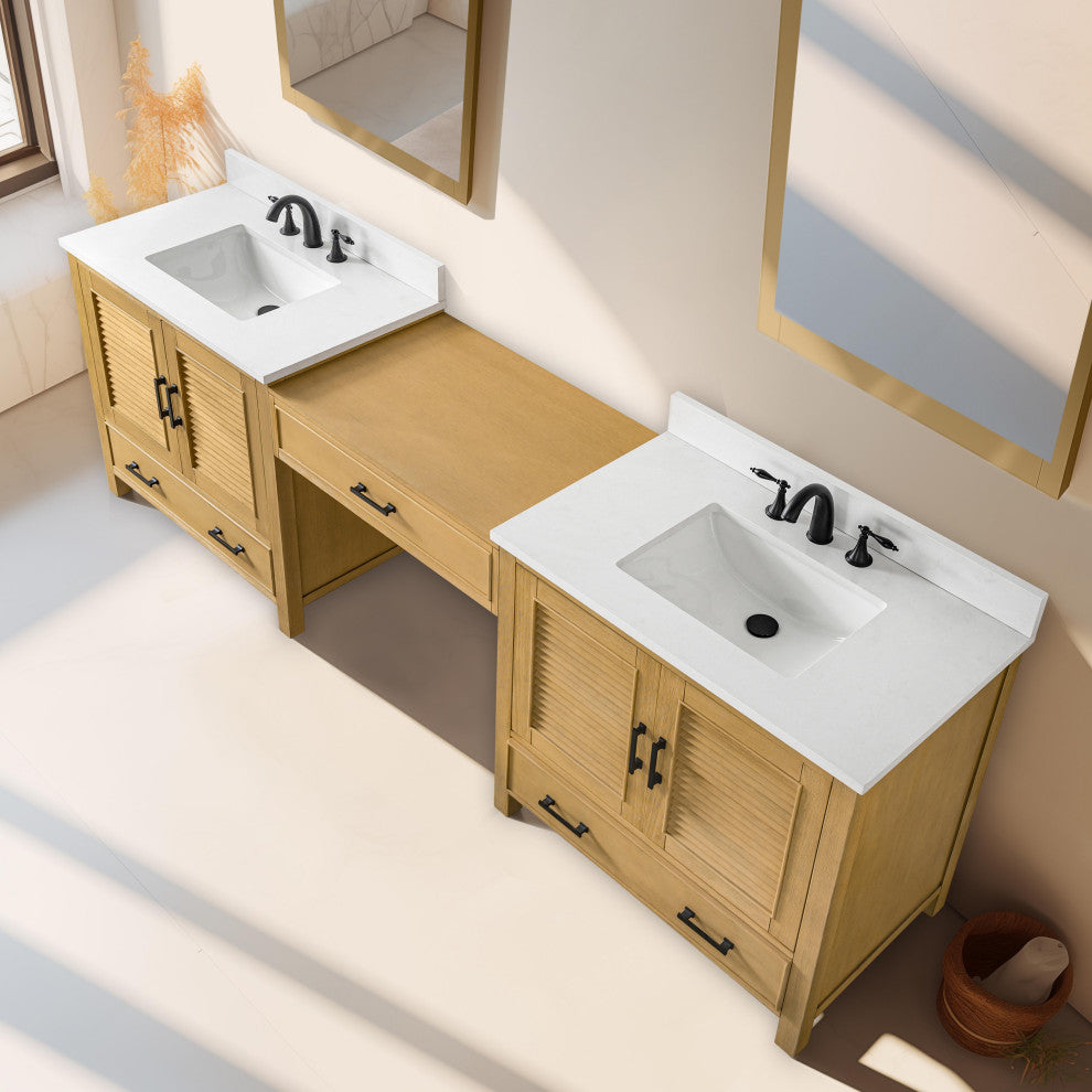 Estate Double Sink Bathroom Vanity Modular Set, Oak, 102", Double Sink