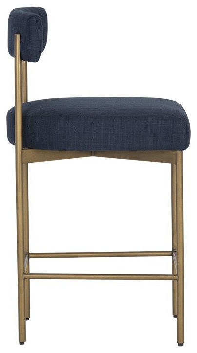 Seneca Counter Stool, Antique Brass, Arena Navy