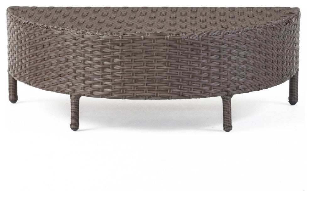 Harper Outdoor Wicker Half-Round Coffee Table, Dark Brown