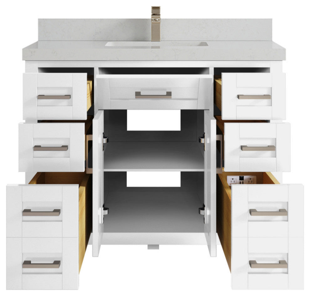 Cambridge 42 Single Sink Bath Vanity in White 2" Carrara Quartz
