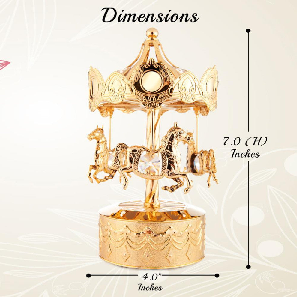 24K Gold Plated Music Box With Crystal Studded Carousel Horse Figurine