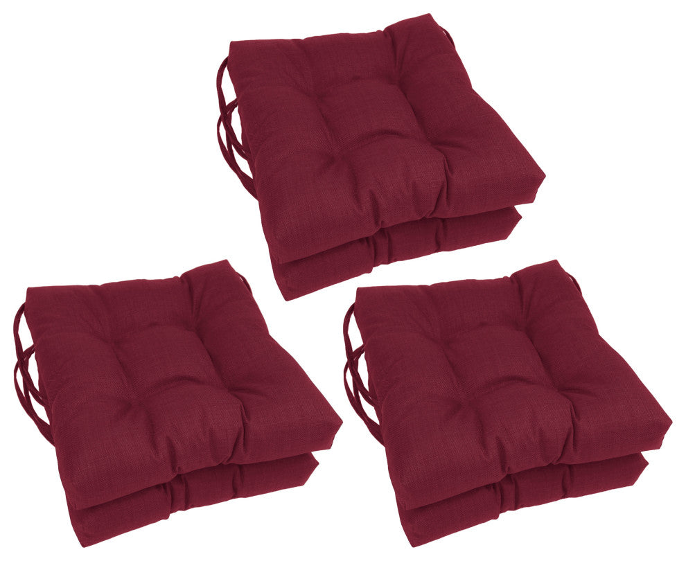 16" Spun Polyester Solid Outdoor Square Tufted Chair Cushions, Set of 6, Merlot