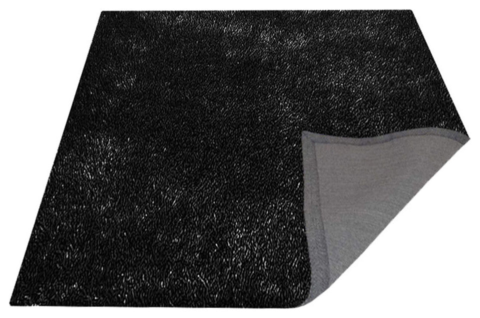 HAND TUFTED SHAG POLYESTER ECO-FRIENDLY AREA RUGS, Black Color, Solid Design