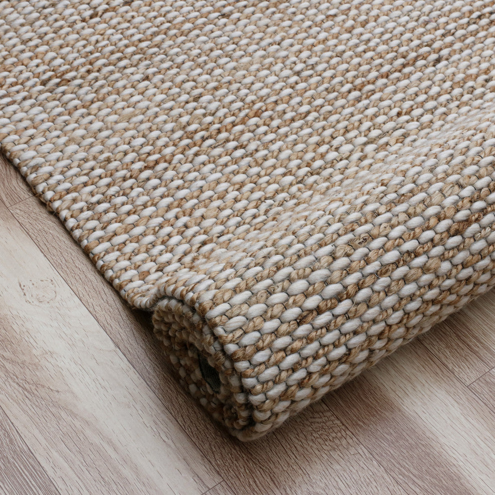 Crest Beige/Natural Rustic Striped Handmade Jute/Wool Blend Area Rug, 8' x 10'
