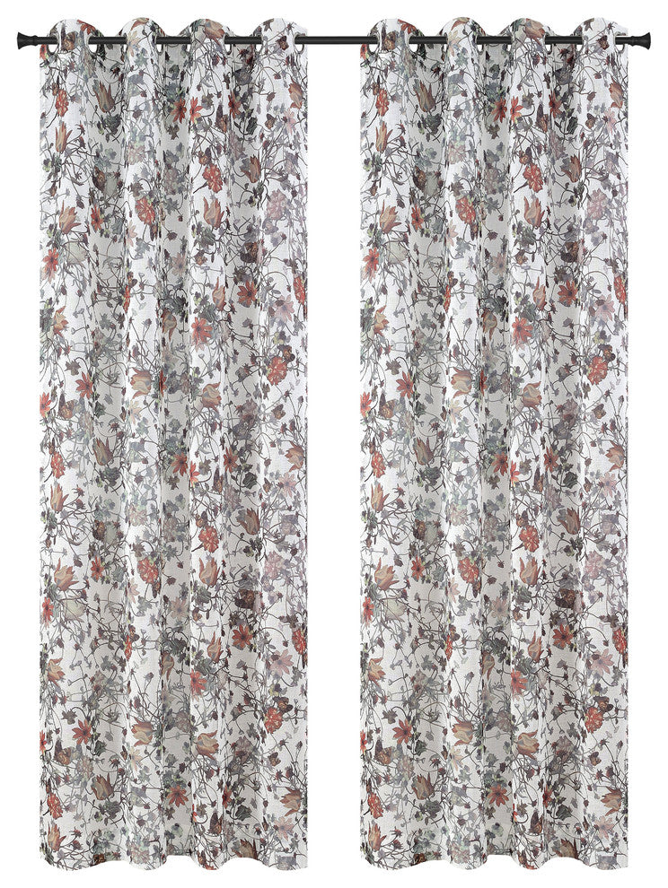 54"x63" Set of 2 Faux Linen Sheer Garden Drapery Panels with Grommets