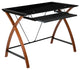 Black Glass Computer Desk with Pull-Out Keyboard Tray and Crisscross Frame