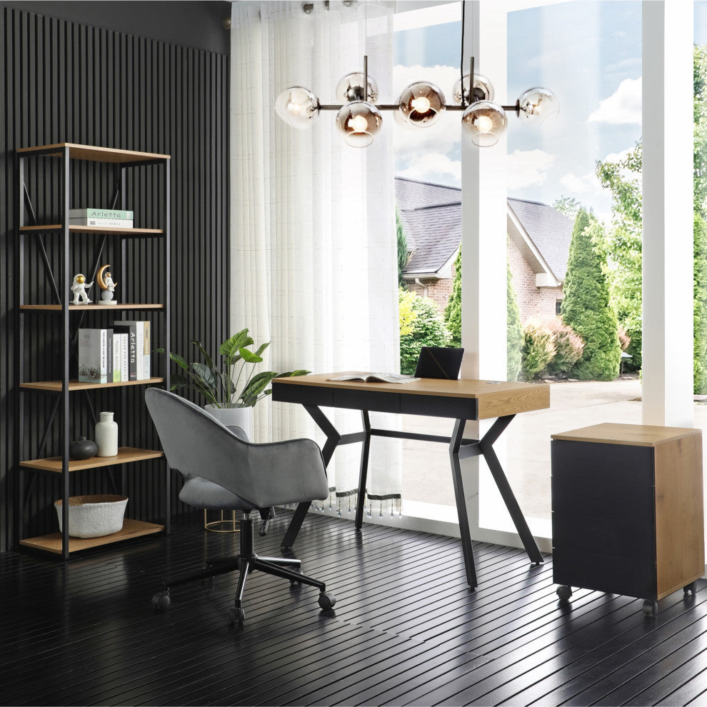Loft Lyfe Magdalene Desk, 3 Storage Drawers, Natural/Black