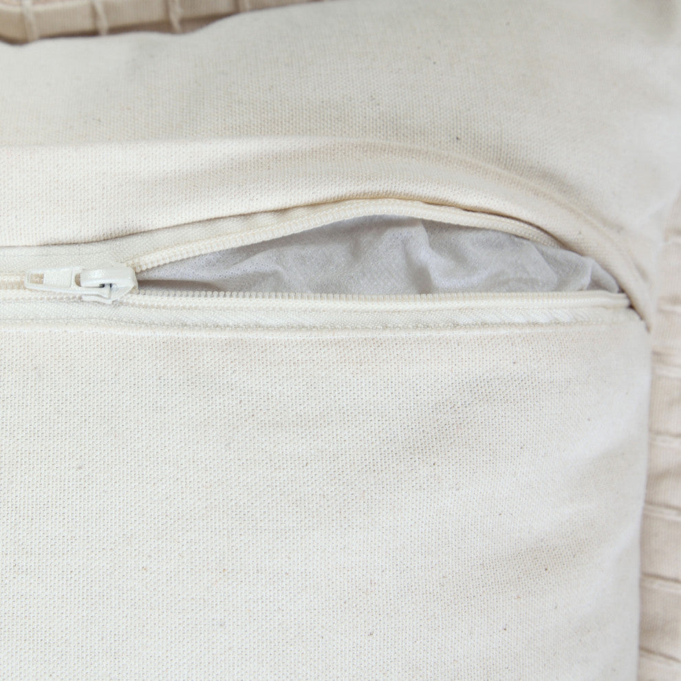 Embroidered Edge Bordered Throw Pillow, Beige, 20" X 20"