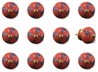 Knob-It Vintage Handpainted Ceramic Knobs, Set of 12, Red/Blue/Gold