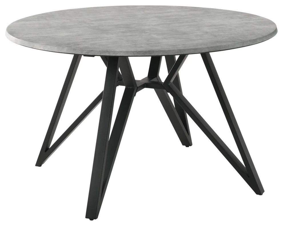Modern Dining Table, Butterfly Shaped Metal Base With Round Faux Concrete Top