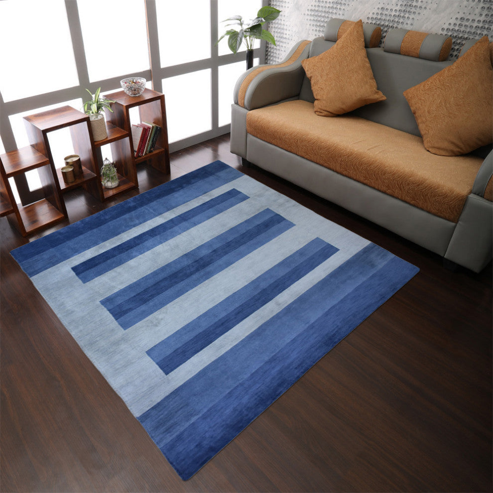 HAND KNOTTED LOOM WOOL ECO-FRIENDLY AREA RUGS-Rectangle,Blue,Contemporary, [Square] 8'x8'