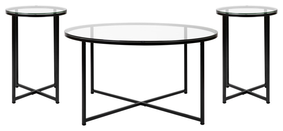 Coffee and End Table Set 3 Piece Occasional Table Set, Clear and Matte Black