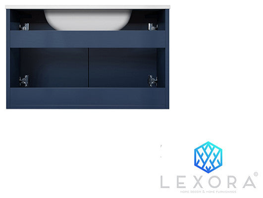 Geneva 30" Single Vanity, No Top and 30" LED Mirror, Navy Blue